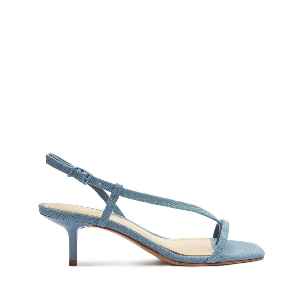 Schutz Womens Heloise Denim Open Toe Heel Slingback Sandals Shoes Sz 6 MSRP $128